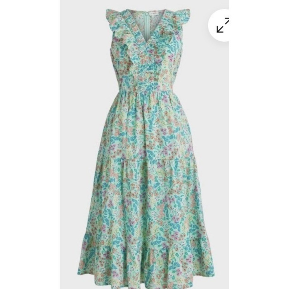 J.Crew Cottagecore Size 00 V-Neck Smocked Midi Dress Spring Green Floral Cotton